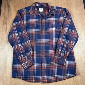 Red Head Brand Co Mens L Blue Orange Plaid Flannel Button Up Shirt